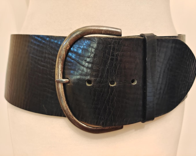 Extra Wide Black Real Leather Belt With Big Metal Buckle by Sluis Leder