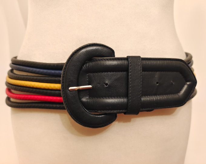 80's Vintage Wide Real Leather Belt by Creation Claudine