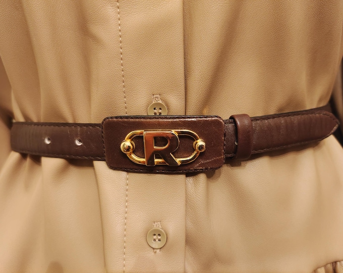 90's Vintage Brown Real Leather Belt by Rodier Paris