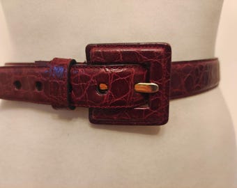 90's Vintage Burgundy Real Leather Belt by Mabel
