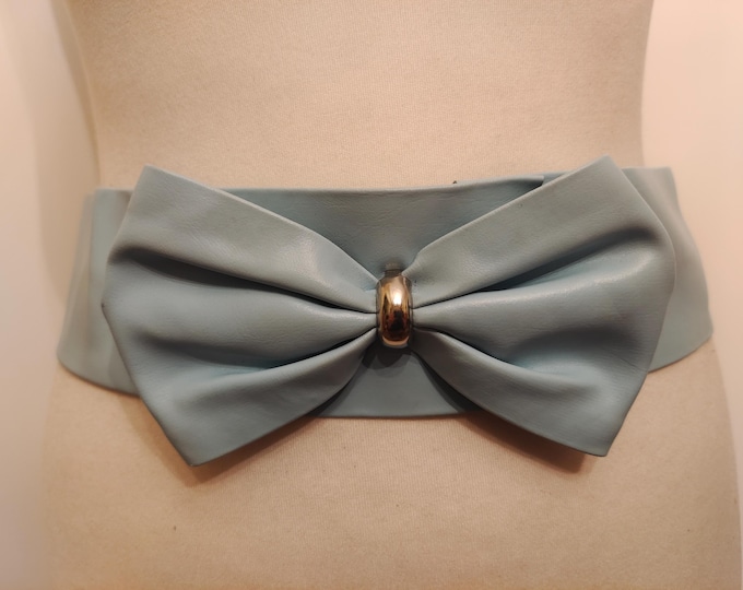 80's Vintage Wide Light Blue Faux Leather Belt