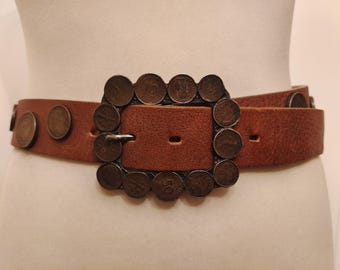 Brown Heavy Thick Real Leather Coins Belt by Da Vinci