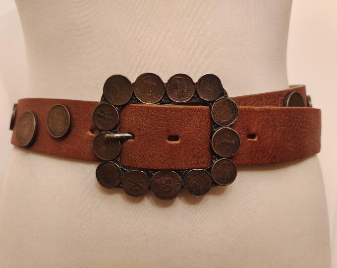 Brown Heavy Thick Real Leather Coins Belt by Da Vinci