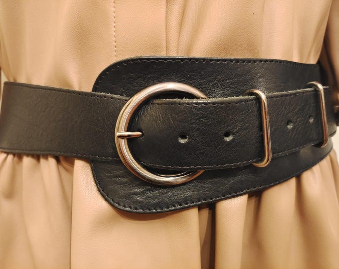 Wide Black Real Leather Belt by WE