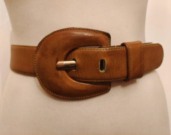 Real Vintage 80's Mustard Leather Belt by Anna Valerie Adolf Made in West Germany