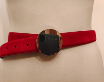 Red Real Suede Belt With Silver Buckle by Mango Made in Spain