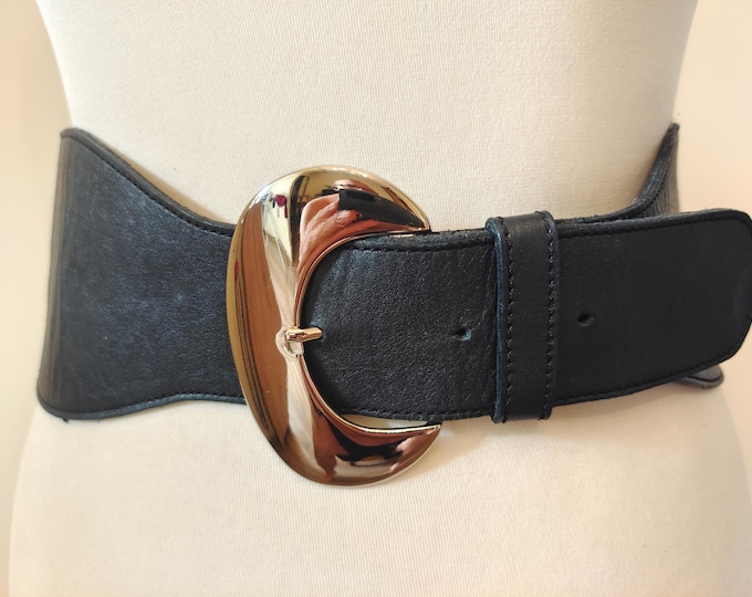 Extra Wide Black Real Leather Handmade Belt by Moroccan Bazaar