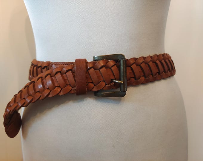 Brown Regular Real Leather Woven Adjustable Belt by H&M Made in Turkey