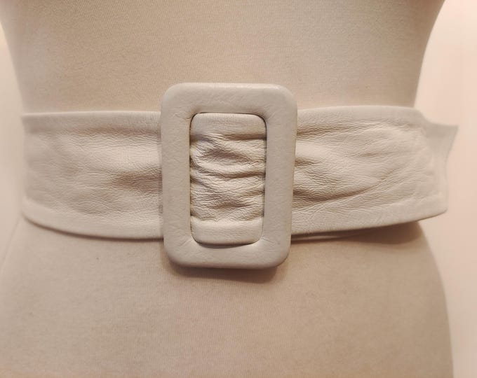 Vintage White Real Leather Adjustable Belt by St. Michael Made in England