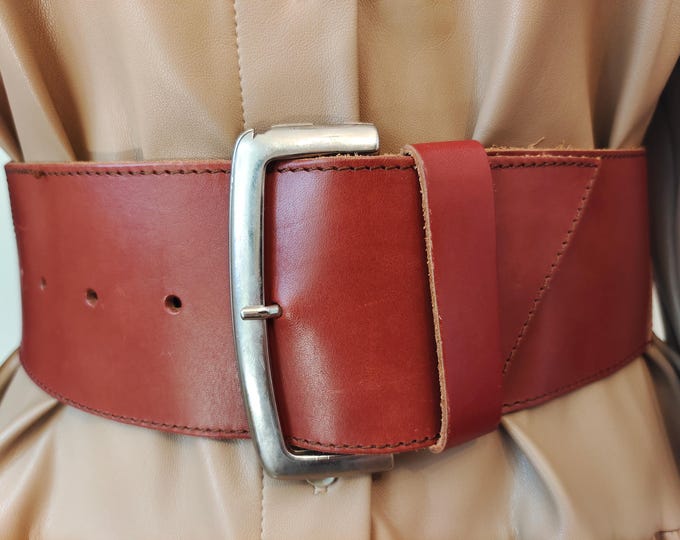90's Vintage Wide Brown Real Leather Belt