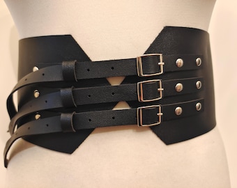 Extra Wide Black Faux Leather Corset Belt