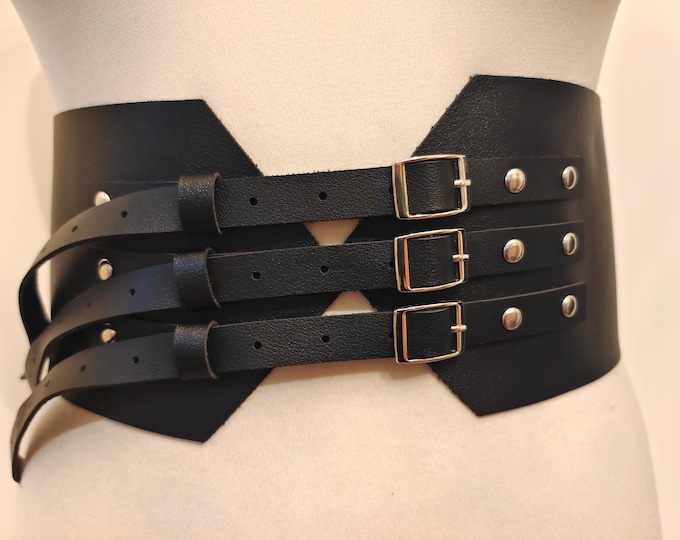 Extra Wide Black Faux Leather Corset Belt