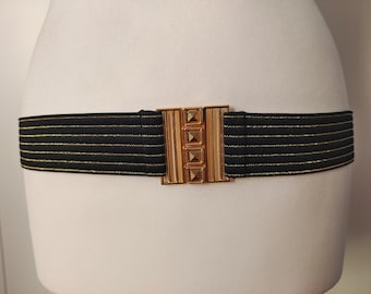 Wide Elastic Adjustable Black & Gold Belt