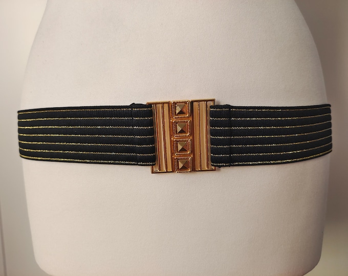 Wide Elastic Adjustable Black & Gold Belt