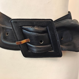 80&#39;s Vintage Extra Wide Black Real Leather Belt
