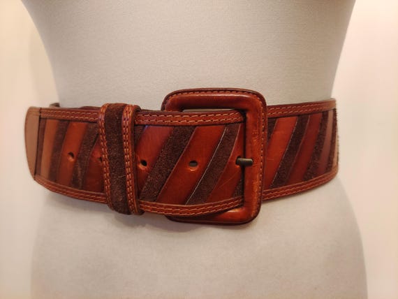 90's Vintage Wide Brown Real Leather Belt by Gon - Etsy
