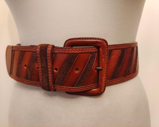 90's Vintage Wide Brown Real Leather Belt by Gon