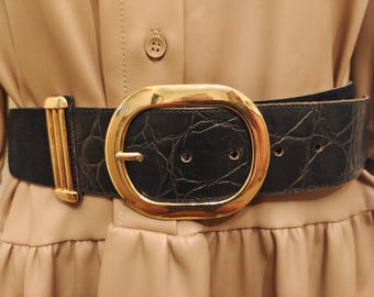 80's Vintage Black Faux Leather Belt by Traibecca Jakoby