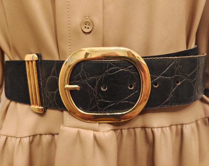 80's Vintage Black Faux Leather Belt by Traibecca Jakoby