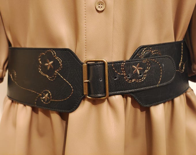 Wide Black Real Leather Belt