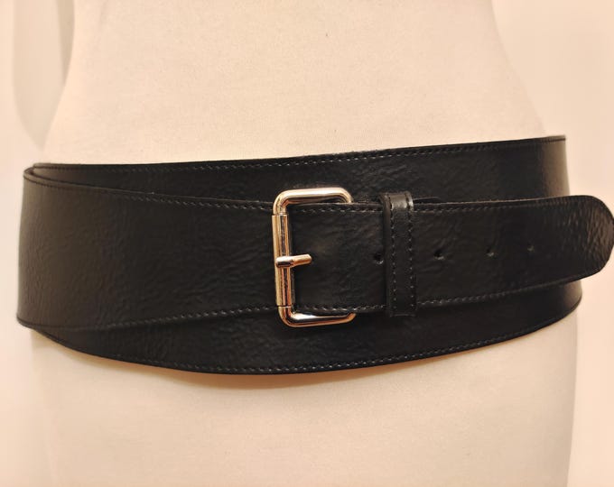 Extra Wide Black Real Leather Belt