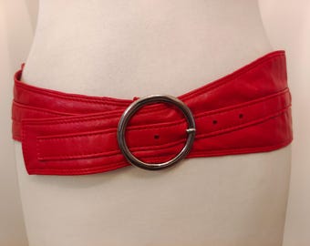 Wide Red Faux Leather Belt With Round Buckle by Bijou Brigitte