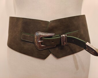 Extra Wide Khaki Real Leather Belt