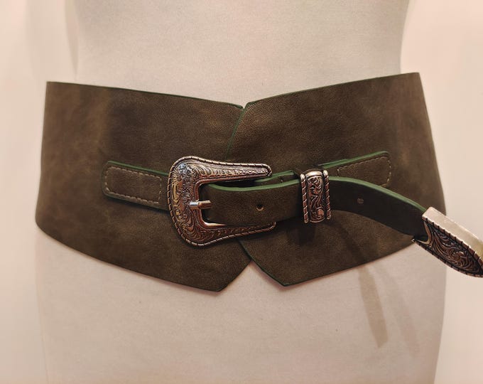 Extra Wide Khaki Real Leather Belt