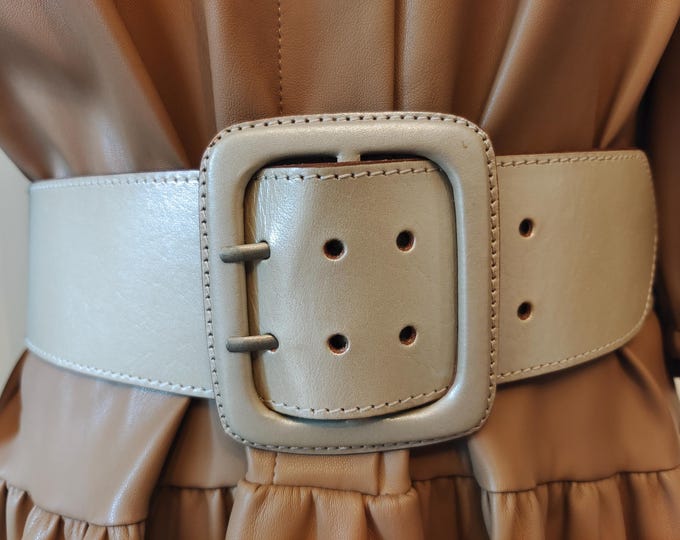 Wide Beige Real Leather Double Prong by Frosting by LeneV