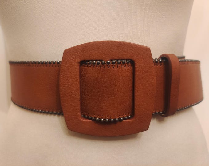 Wide Brown Real Leather 90's Vintage Adjustable Belt by Alba Moda