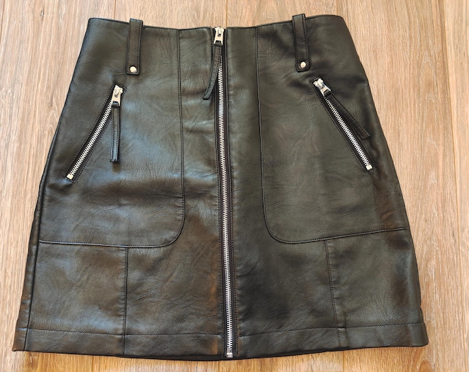 Black Faux Leather Skirt by Topshop