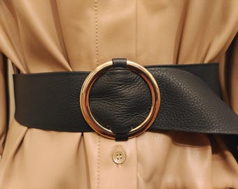 Black Real Leather Adjustable Belt With Golden Metal Buckle by Vanzetti Made in Germany