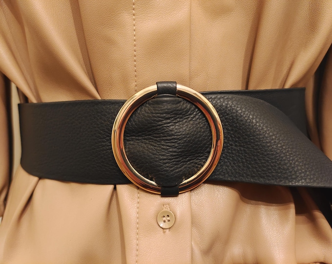 Black Real Leather Adjustable Belt With Golden Metal Buckle by Vanzetti Made in Germany