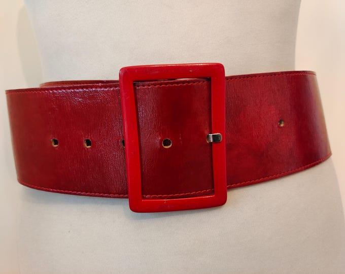 Wide Red Real Leather Belt by Motivi Made in Albania