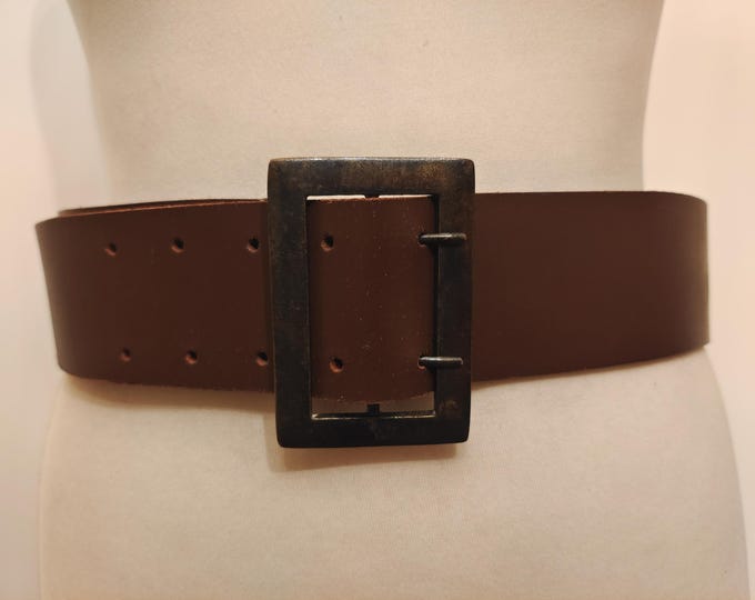 Wide Brown Real Leather Belt With Old Metal Buckle by Noa Noa