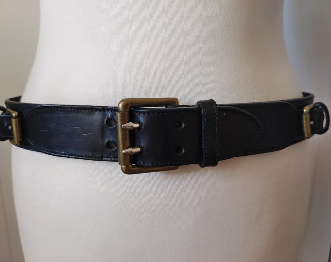 Regular Thick Black Real Leather Belt by Ralph Lauren Made in Italy 90's Vintage