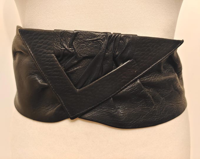 80's Vintage Wide Black Real Leather Belt