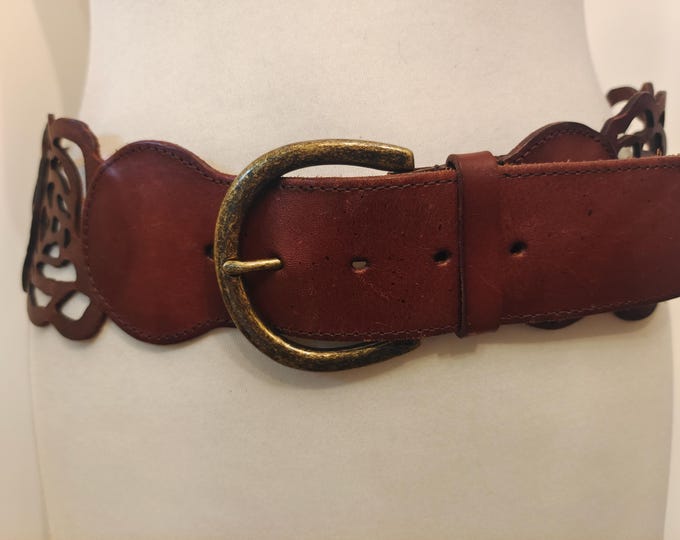 Wide Brown Lace Real Leather Belt by EDC