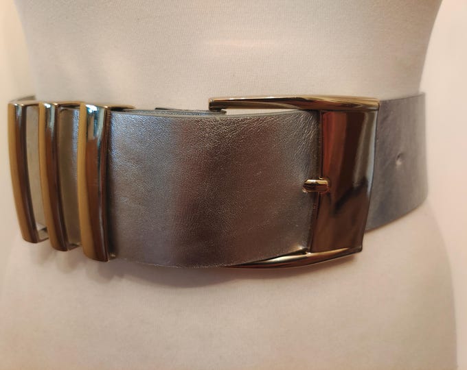 Wide Silver Faux Leather Belt by Versace For H&M Made in Italy
