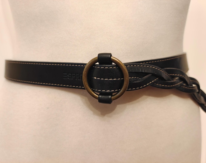 Long Black Real Leather Adjustable Belt by Esprit