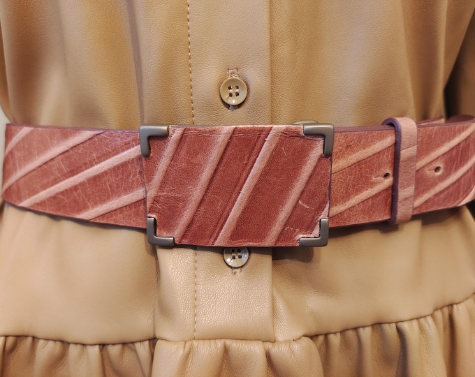 Salmon Color Real Leather Belt by Solar