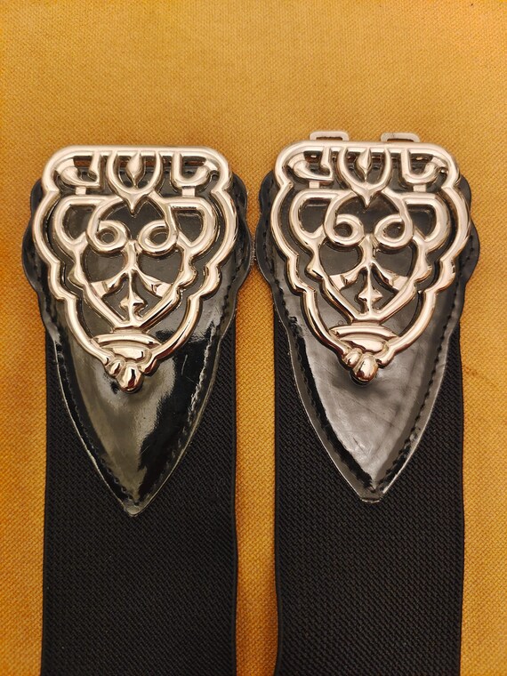 Wide Black Elastic and Faux Leather Belt by Marks Spencer