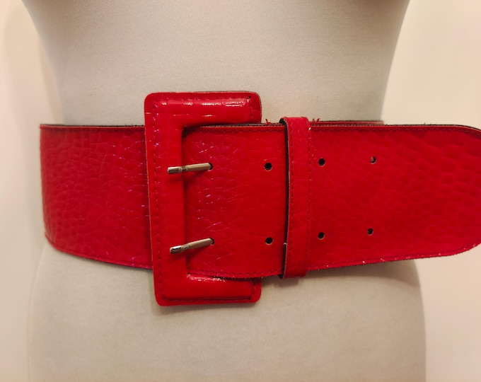 80's Vintage Wide Red Real Leather Belt by Picard
