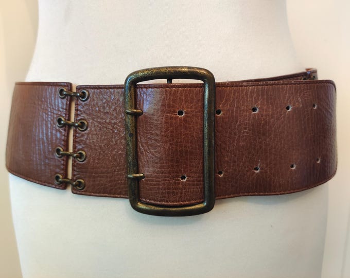 Wide Brown Real Leather Double Prong Belt
