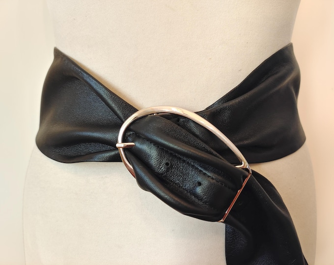 Extra Wide Black Real Leather Belt by Sisley
