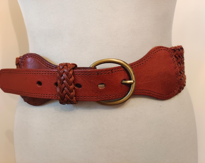 Wide Brown Real Leather Woven Belt by H&M