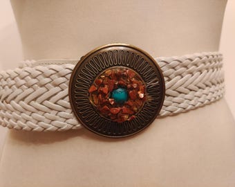 Wide White Vintage Adjustable Leather Belt By S.Oliver
