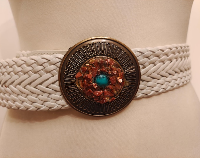 Wide White Vintage Adjustable Leather Belt By S.Oliver