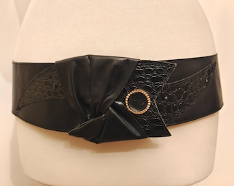 Wide Black Real Leather Vintage 80's Belt
