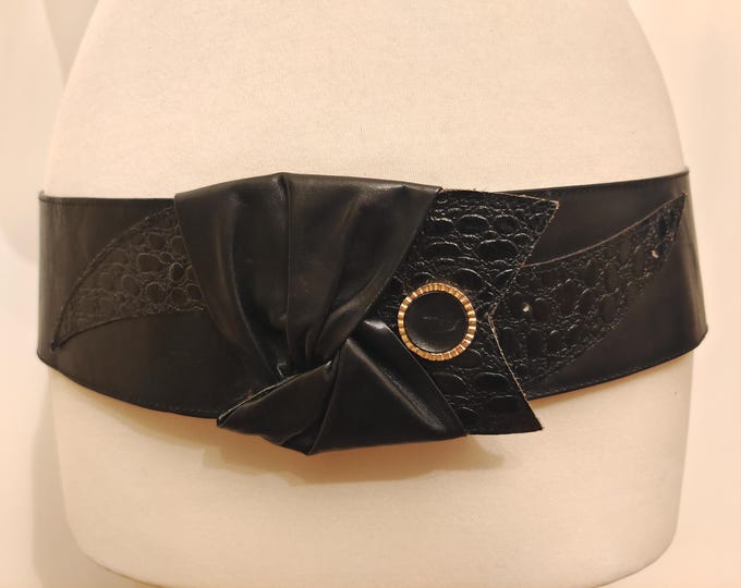 Wide Black Real Leather Vintage 80's Belt